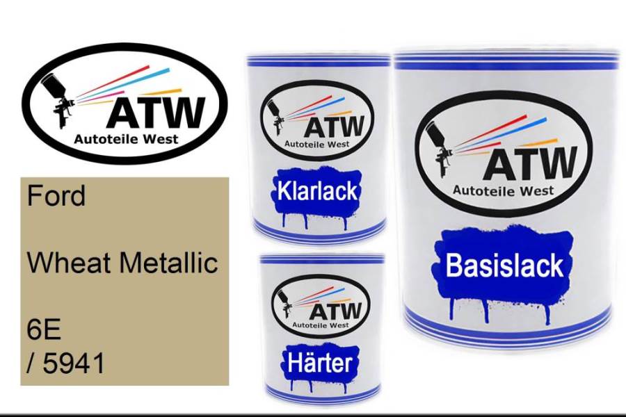 Ford, Wheat Metallic, 6E / 5941: 1L Lackdose + 1L Klarlack + 500ml Härter - Set, von ATW Autoteile West.